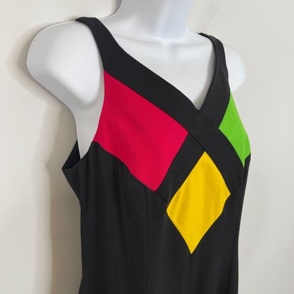 Vintage 90s Mod Midi Long Dress Womens 8 Black Statement Night Out Mob Wife - Picture 2 of 10